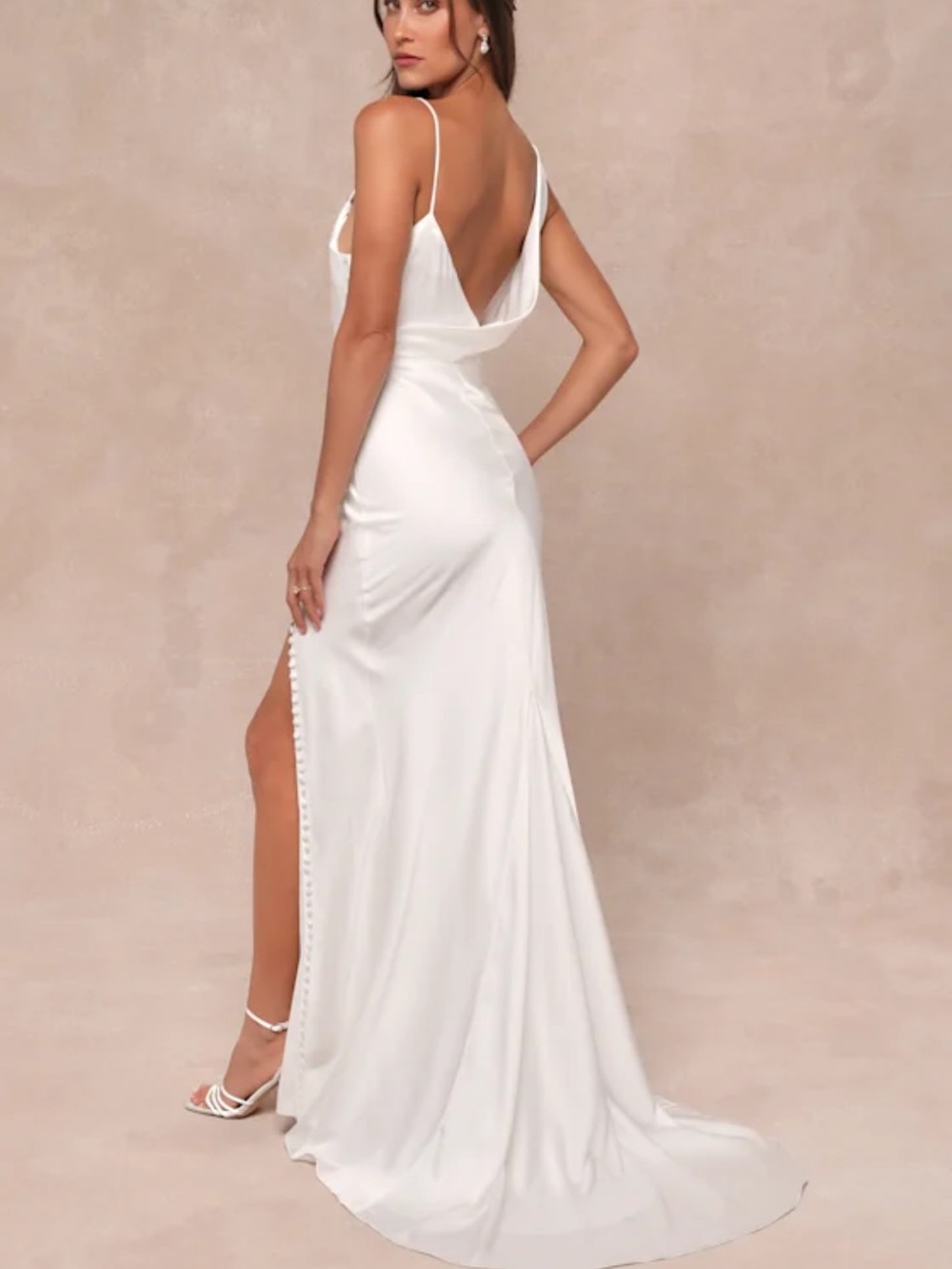 Unforgettable Adoration White Satin Asymmetrical Maxi Dress
